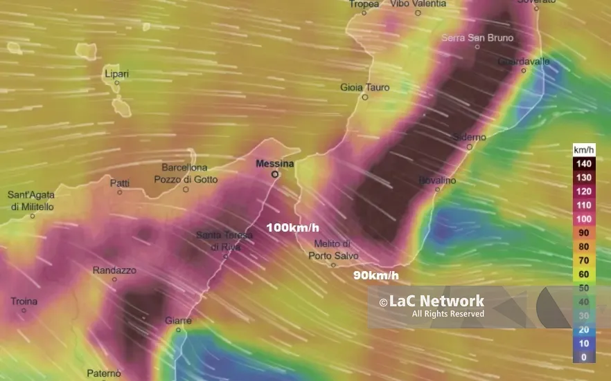 Calabria già nella morsa del ciclone Ulrike: raffiche fino a 100 km/h nell’Area dello Stretto