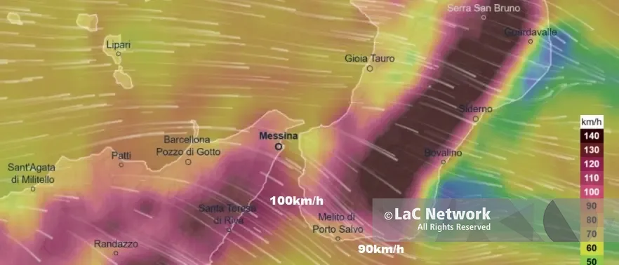 Calabria già nella morsa del ciclone Ulrike: raffiche fino a 100 km/h nell’Area dello Stretto
