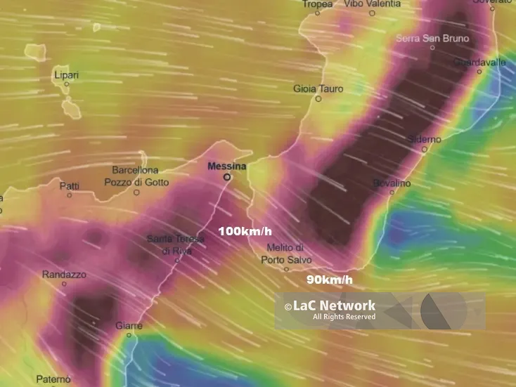 Calabria già nella morsa del ciclone Ulrike: raffiche fino a 100 km/h nell’Area dello Stretto