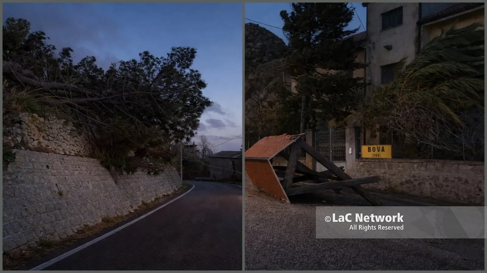 Bova, il vento fortissimo abbatte alberi e trancia cavi: viabilità interrotta e danni alle strutture agricole\n