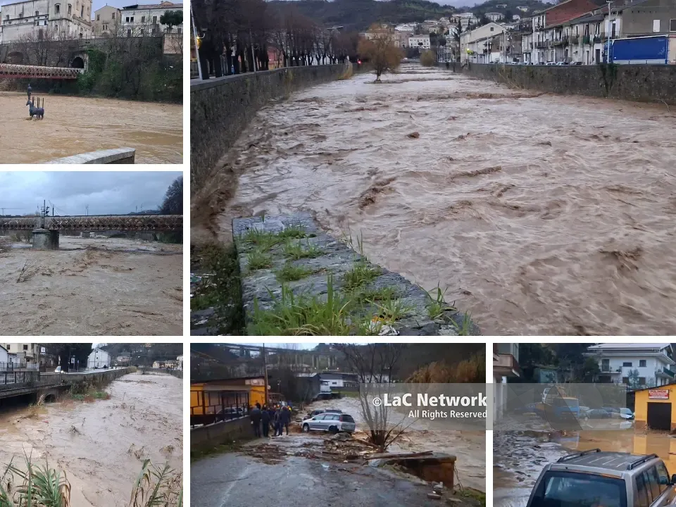 Esonda il Busento tra Cosenza e Dipignano: danni ad auto e paura tra i residenti – VIDEO