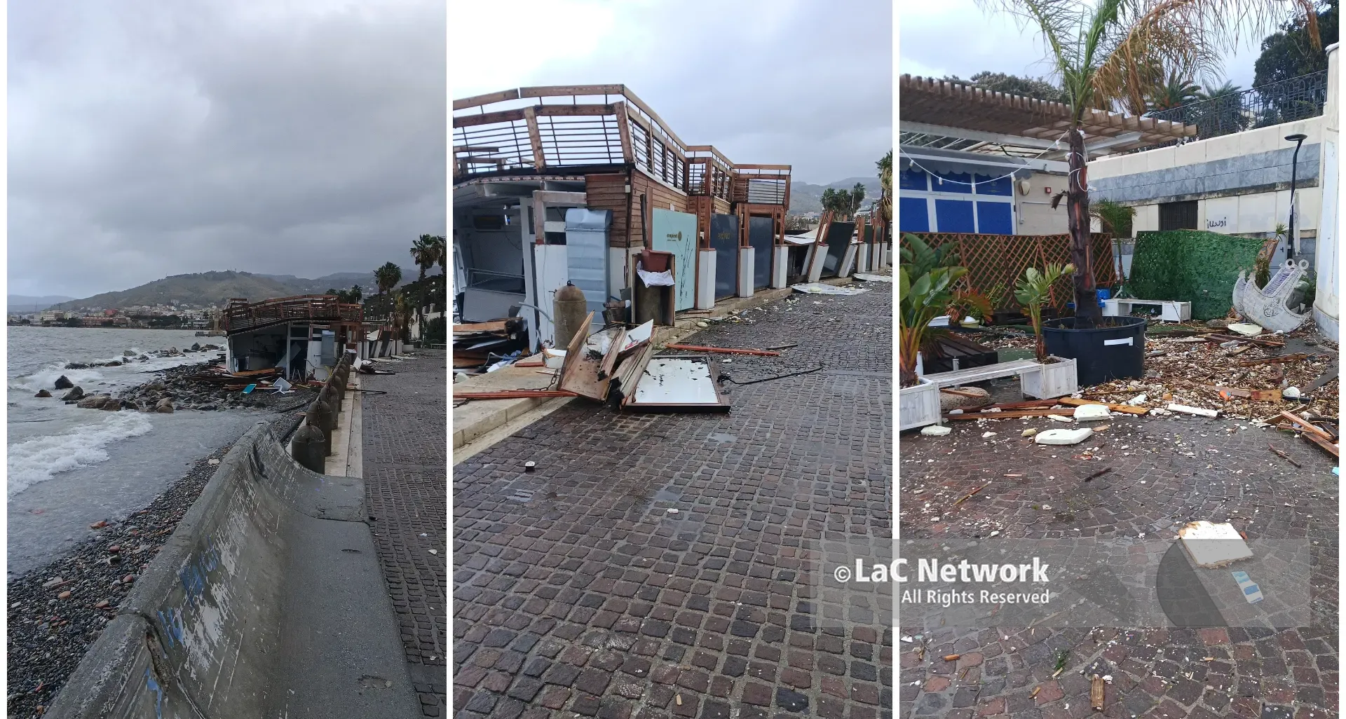 La furia del mare distrugge i lidi sul lungomare Falcomatà a Reggio\n