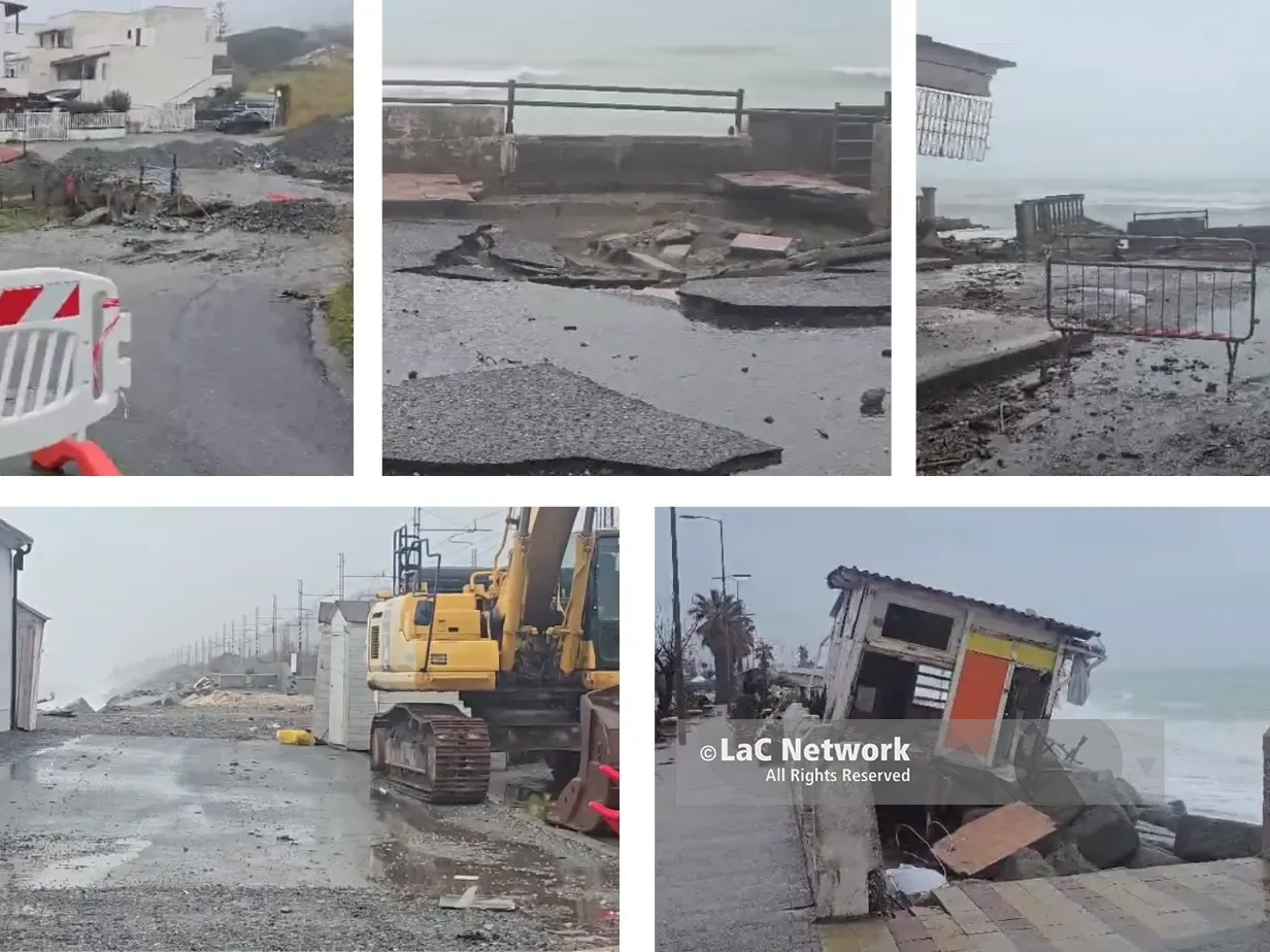 Voragini nelle strade, frane e famiglie isolate nel Tirreno cosentino. Le onde minacciano la ferrovia e la Ss 18
