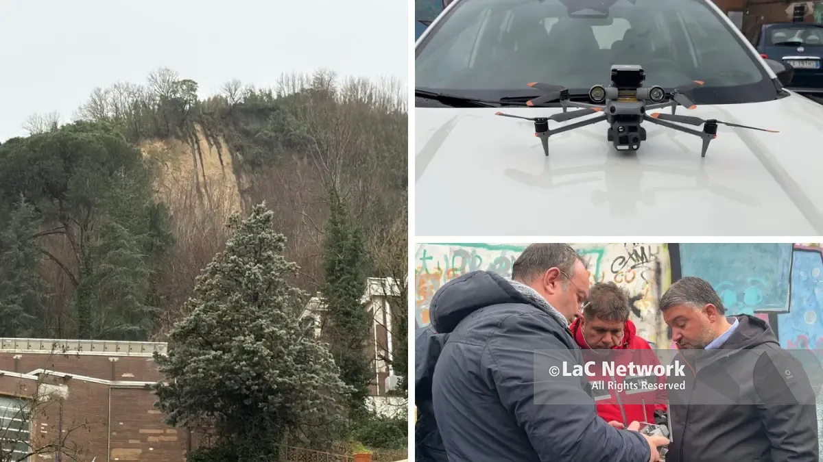 Un momento del monitoraggio del costone di via Siniscalchi nel centro storico di Cosenza