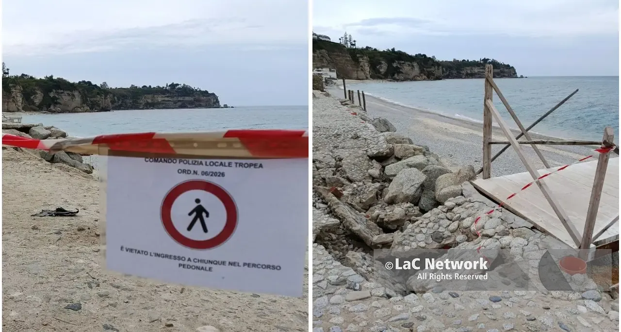 Erosione costiera a Tropea, la spiaggia scompare sotto i colpi delle onde: «Persi quasi 5 metri di arenile»\n