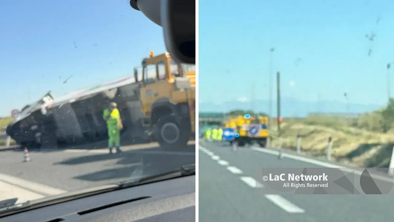 Camion si ribalta allo svincolo di Montalto Uffugo: traffico rallentato sull’A2\n