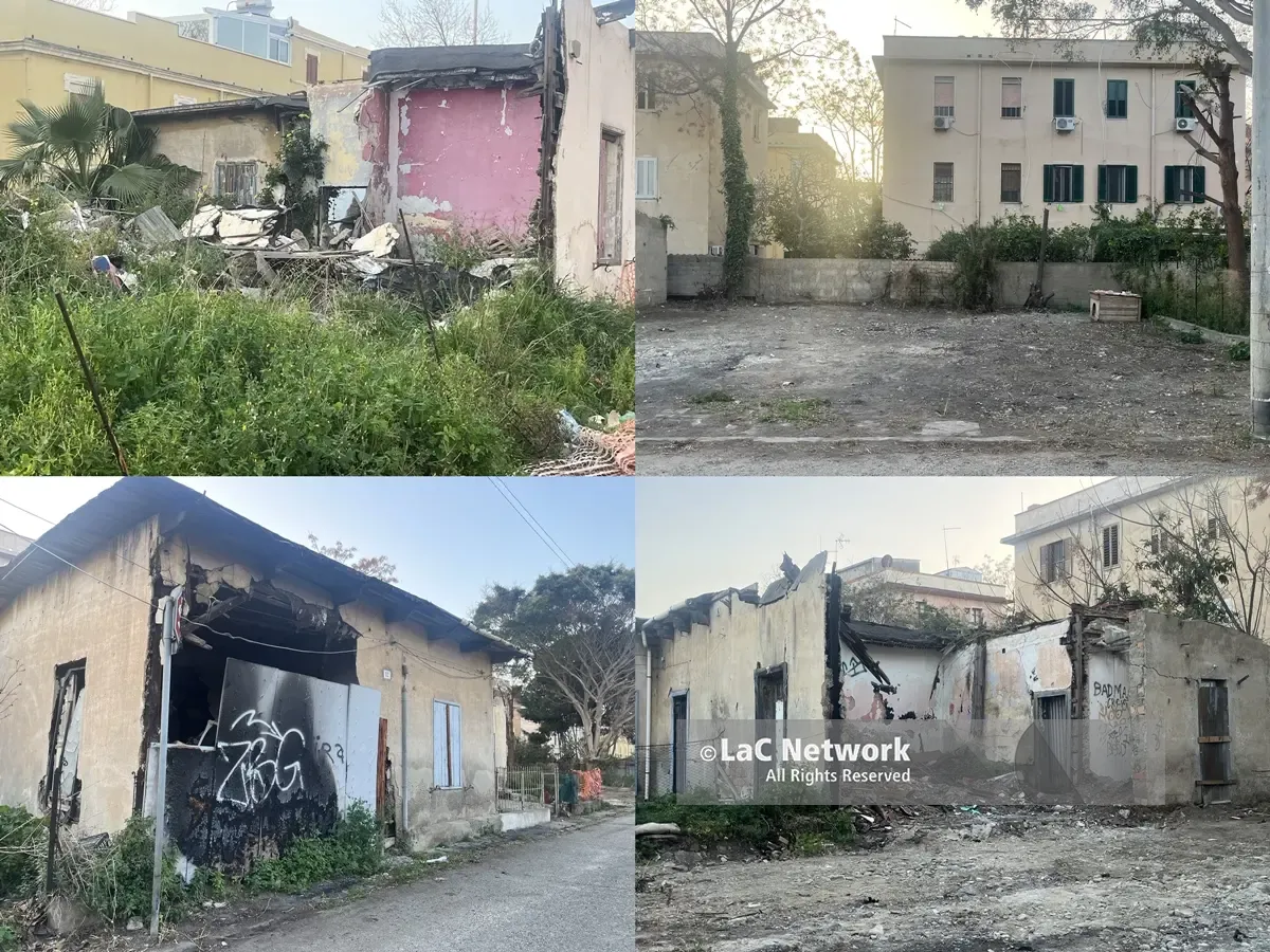 Reggio, via Fratelli Spagnolo resta sospesa tra un’area liberata da spazzatura e verde incolto e baracche trasformate in discariche – FOTO\n\n\n