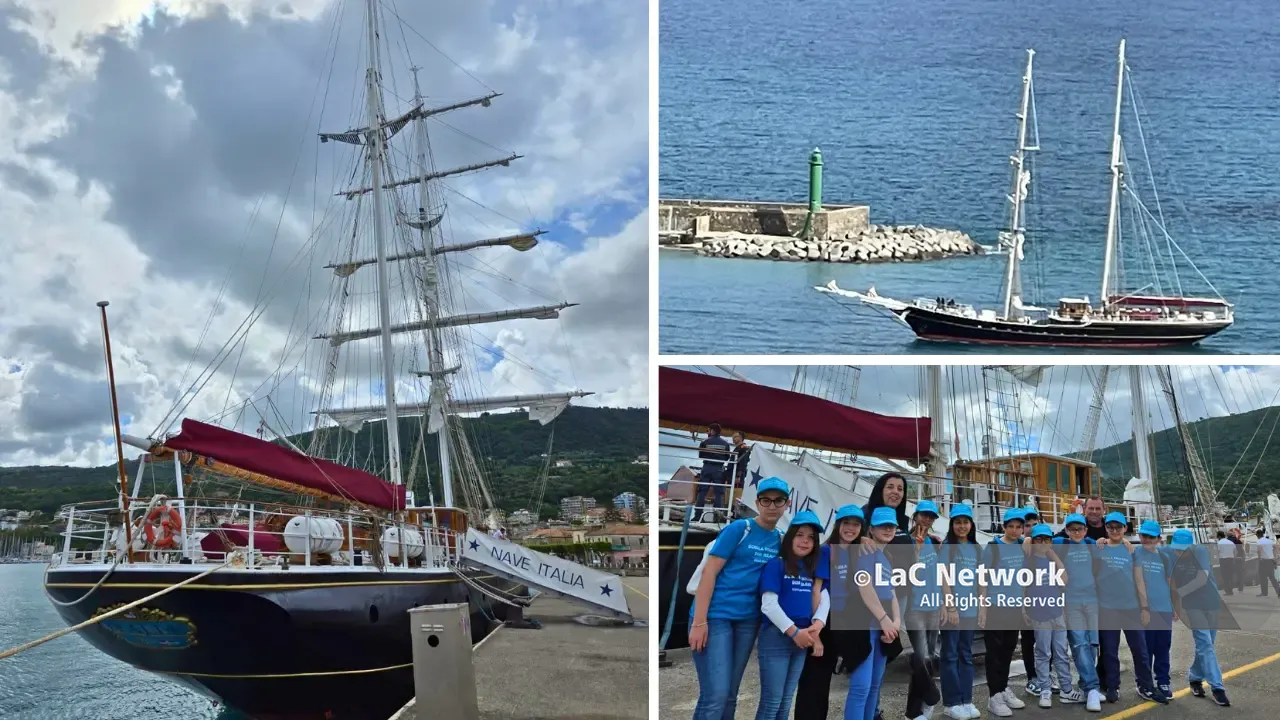 Nave Italia entra in porto, il brigantino orgoglio della Marina Militare ha attraccato a Vibo Marina\n