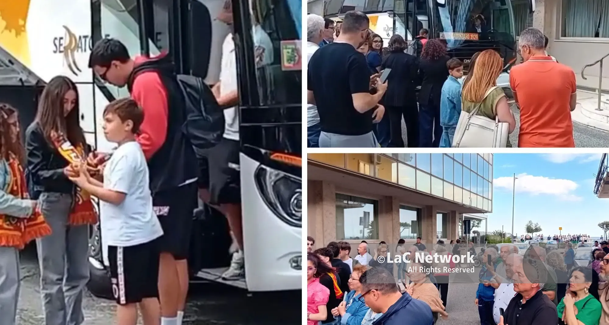 Catanzaro, l’abbraccio dei tifosi all’uscita dall’hotel prima della finale play off col Monza\n