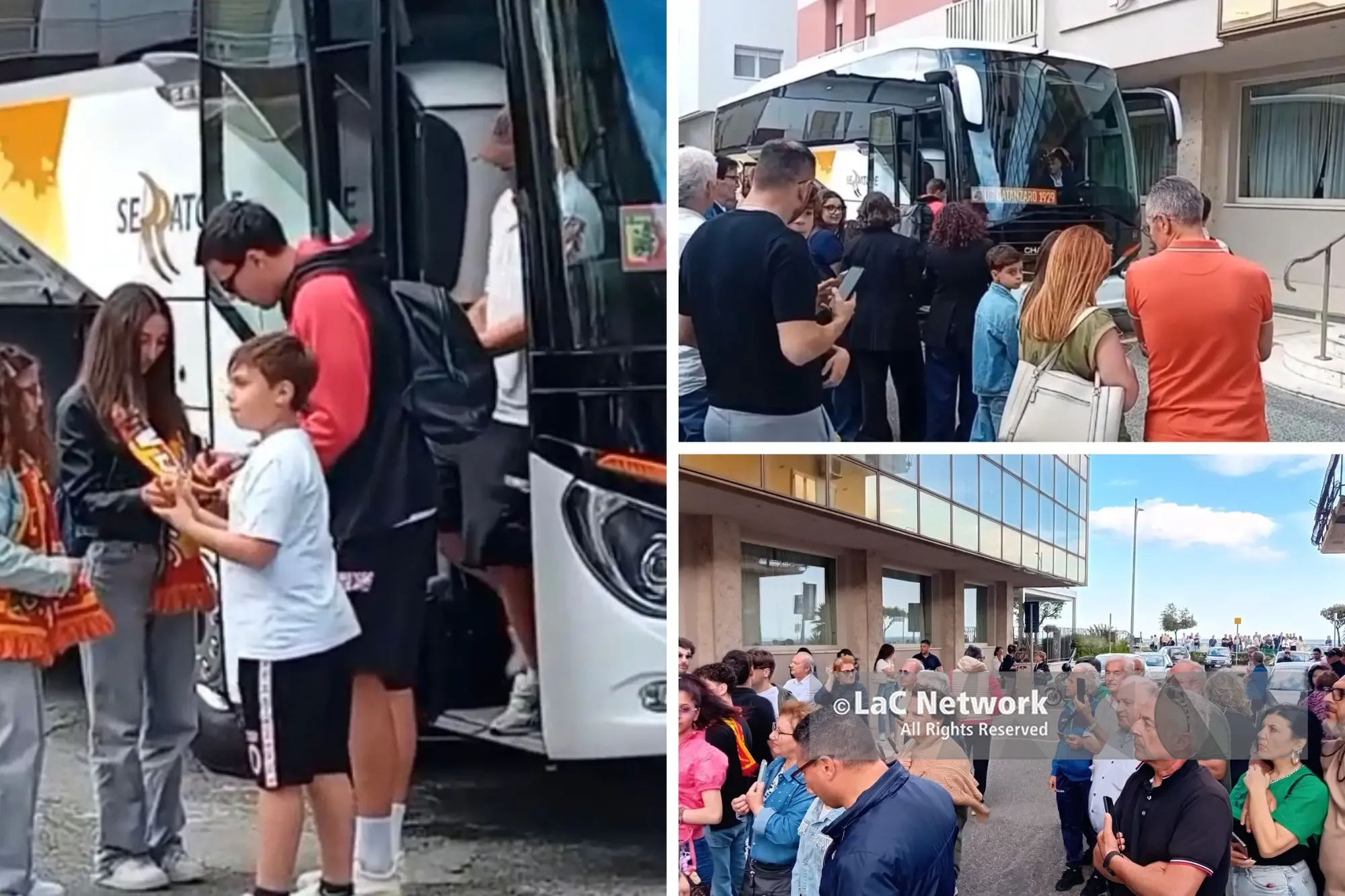 Catanzaro, l’abbraccio dei tifosi all’uscita dall’hotel prima della finale play off col Monza\n