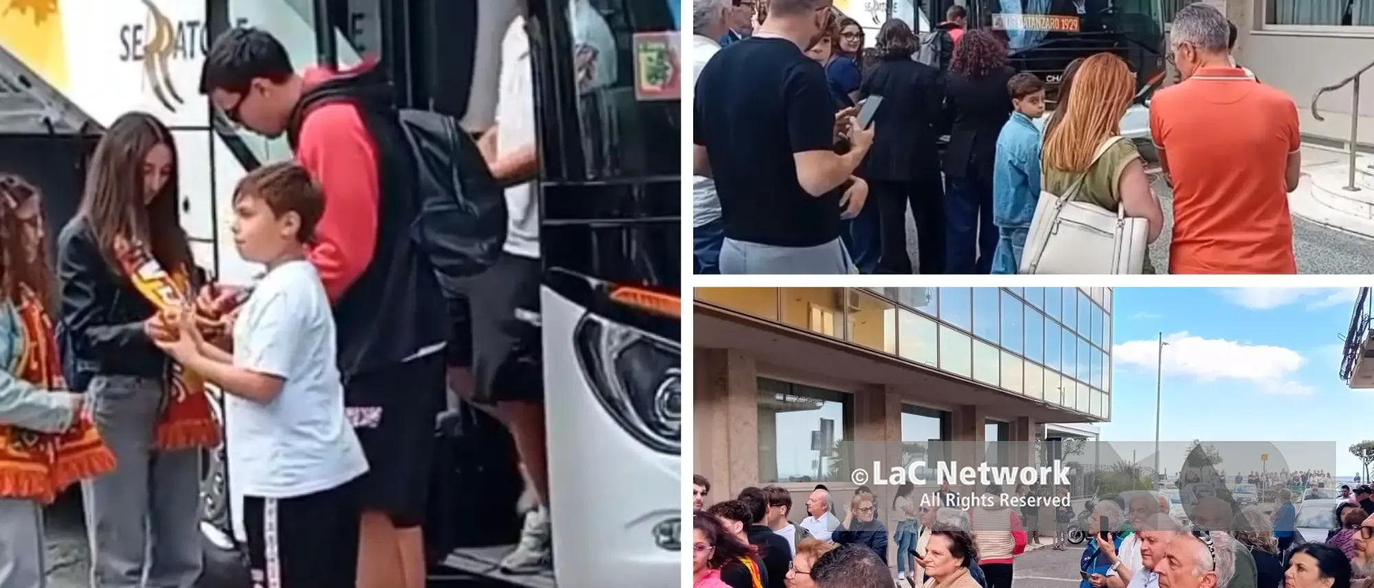 Catanzaro, l’abbraccio dei tifosi all’uscita dall’hotel prima della finale play off col Monza\n