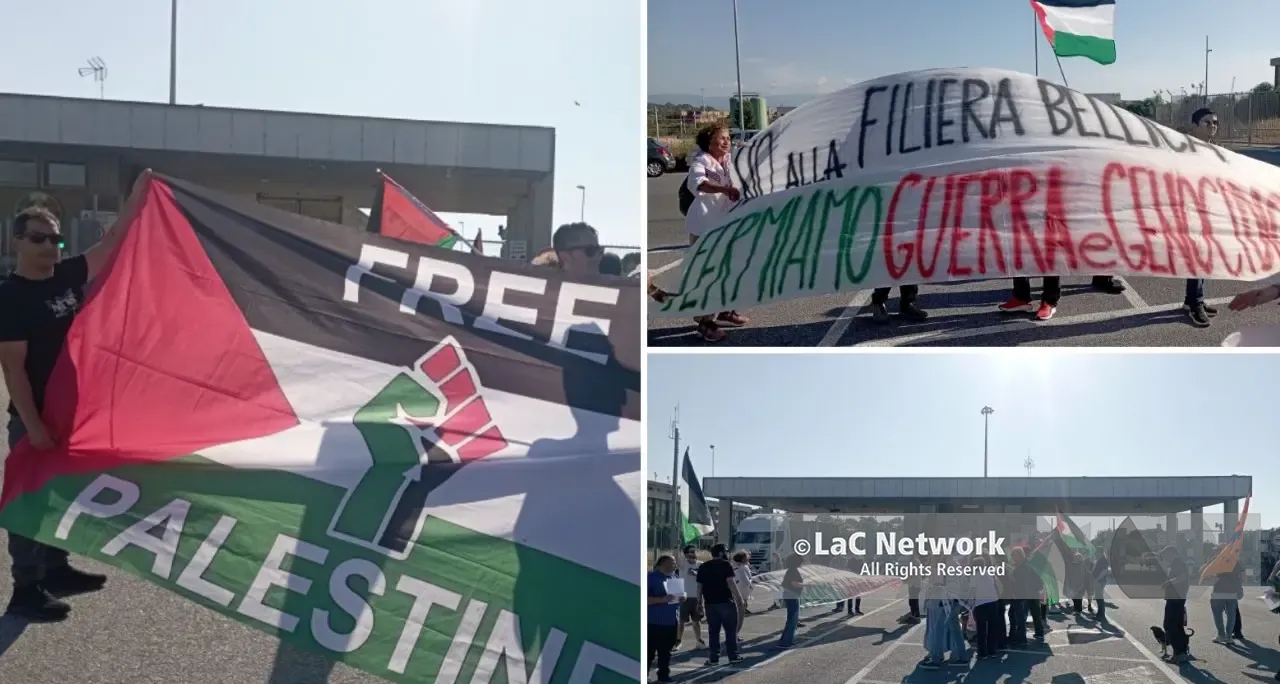 «Stop al traffico di armi nei nostri porti»:\u00A0barche e manifestanti bloccano a\u00A0Gioia Tauro per dire No alla guerra\n