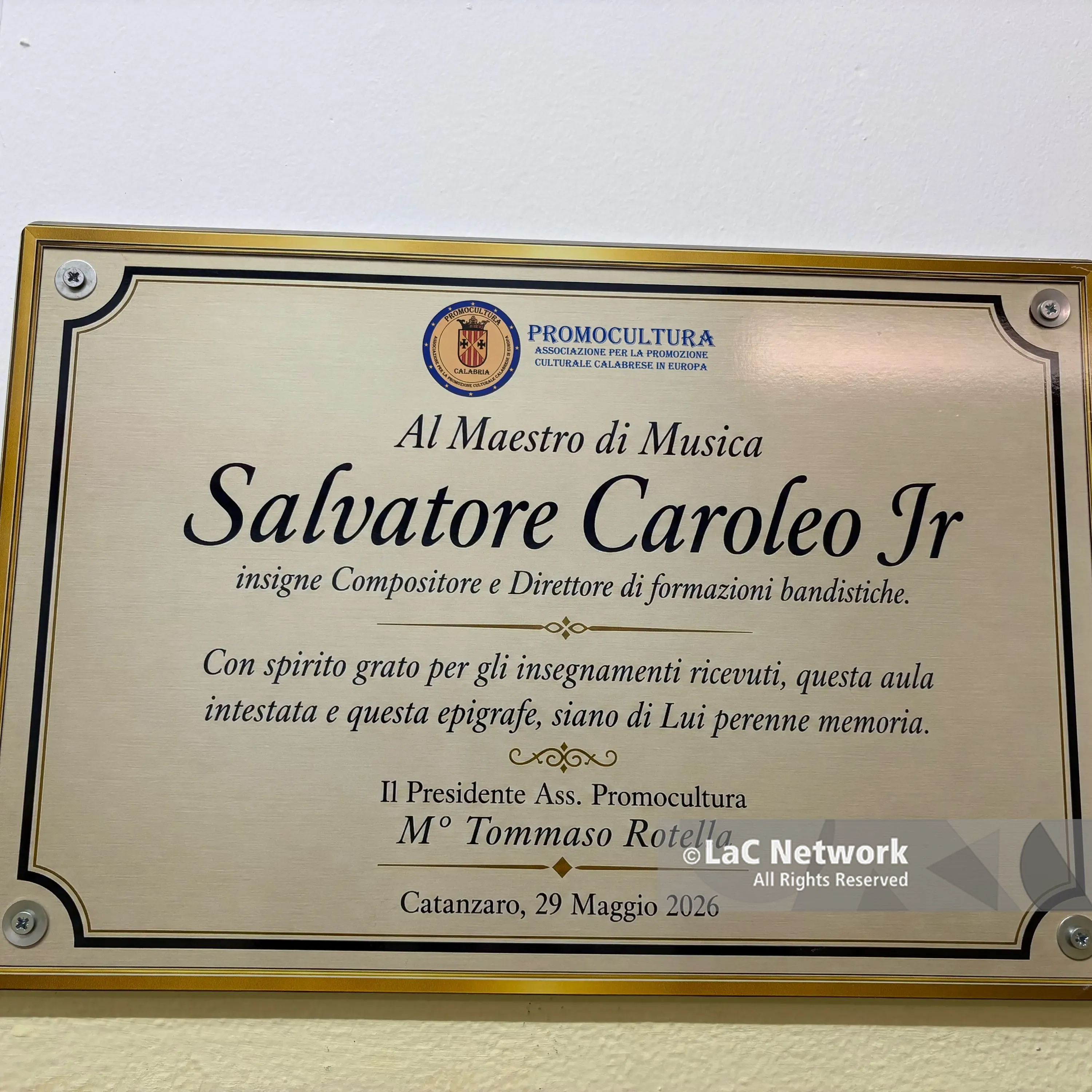 Intitolata una sala della Scuola di Musica “Mille e.. una nota” di Catanzaro al maestro Salvatore Caroleo\n