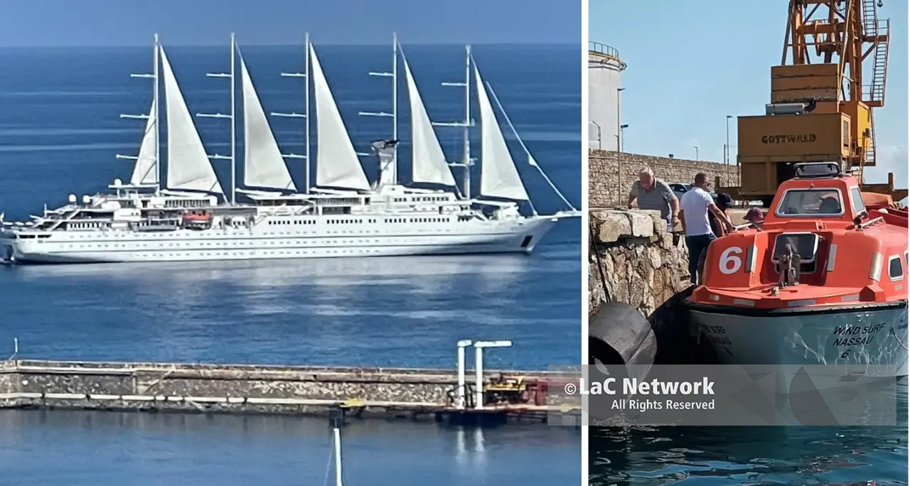 La Wind Surf è arrivata\u00A0Vibo Marina, il gigante a vela getta le ancore in rada e i turisti vengono sbarcati con i tender\n