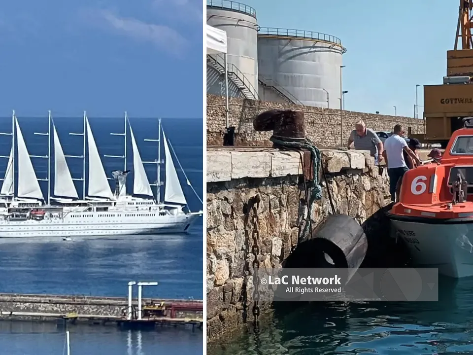 La Wind Surf è arrivata a Vibo Marina, il gigante a vela getta le ancore in rada e i turisti vengono sbarcati con i tender