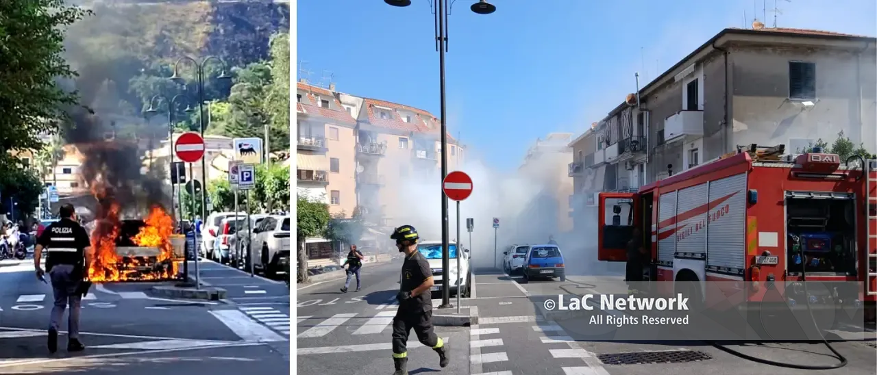 Auto in fiamme nel cuore di Tropea, caos su viale Stazione: circolazione bloccata vicino alla Ztl\n