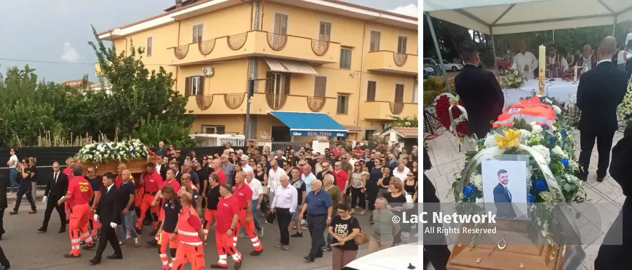 L’ultimo viaggio di Gabriele Alviano a sirene spiegate: corteo di ambulanze per i funerali dell’autista del 118 di Vibo\n