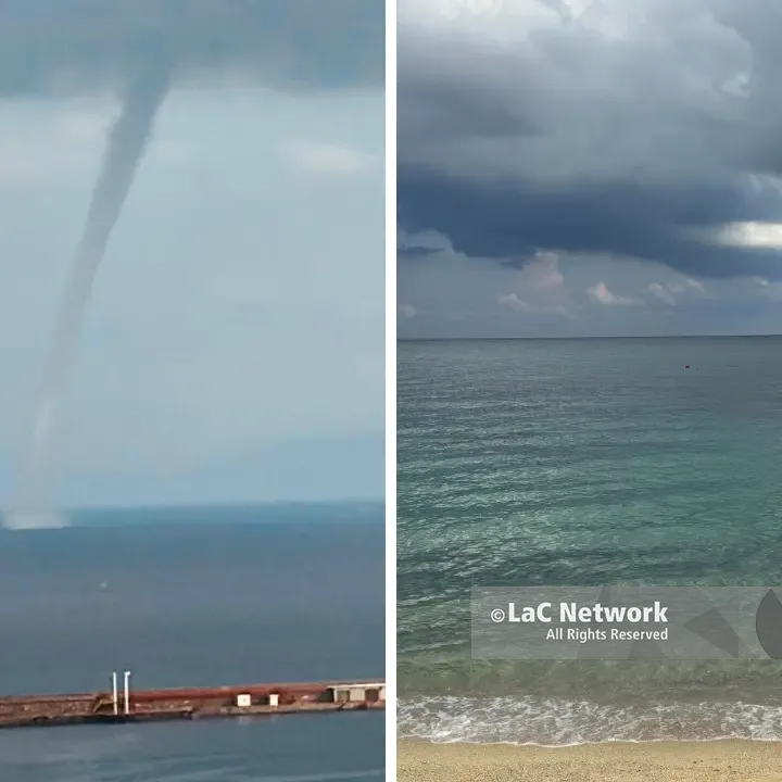 Vibo, spettacolare tromba marina al largo: il caldo lascia spazio all’instabilità, forti temporali nelle prossime ore\n