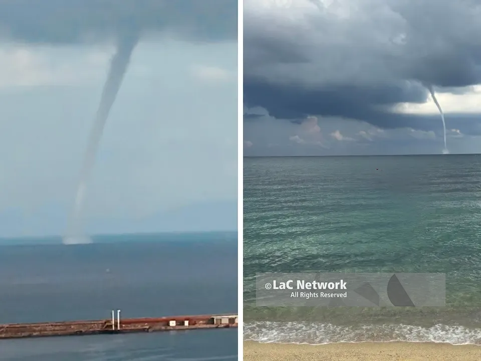 Vibo, spettacolare tromba marina al largo: il caldo lascia spazio all’instabilità, forti temporali nelle prossime ore