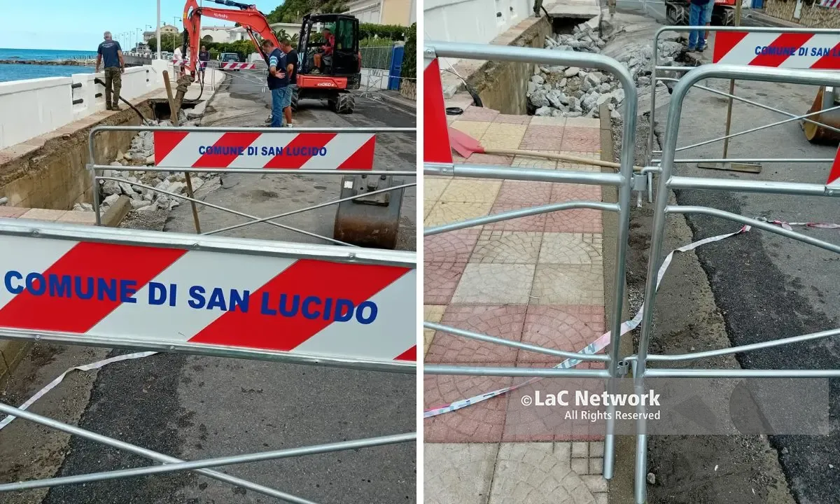 San Lucido, cede il lungomare: due automobili inghiottite da una profonda voragine\n