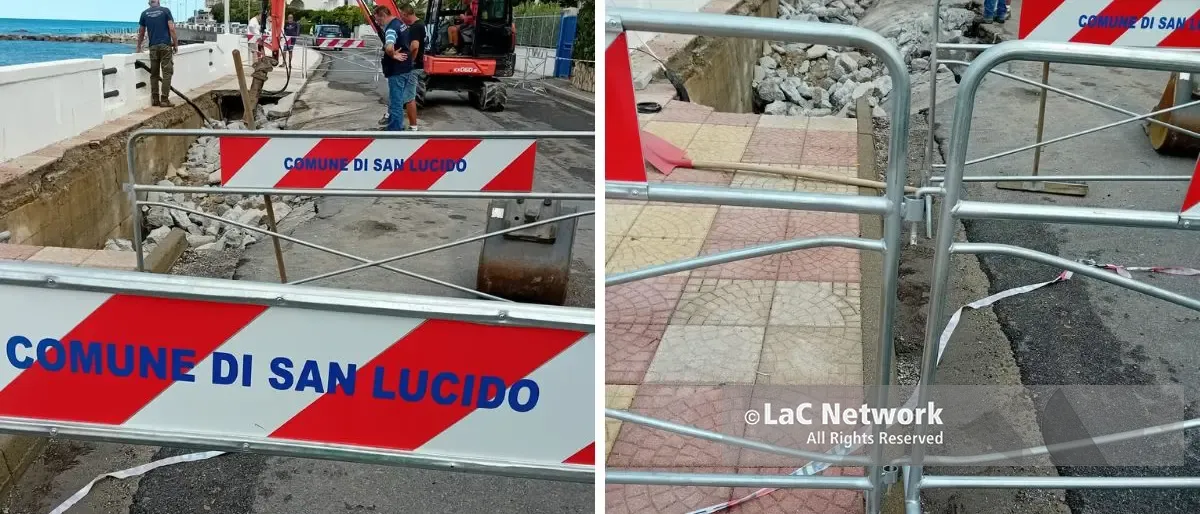 San Lucido, cede il lungomare: due automobili inghiottite da una profonda voragine\n