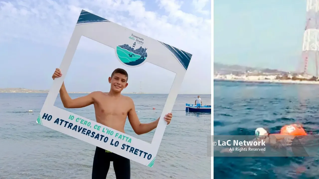 Ad appena 15\u00A0anni attraversa lo Stretto di Messina a nuoto in soli 35 minuti: l’impresa di Massimo Maduli della Penta Vibo\n