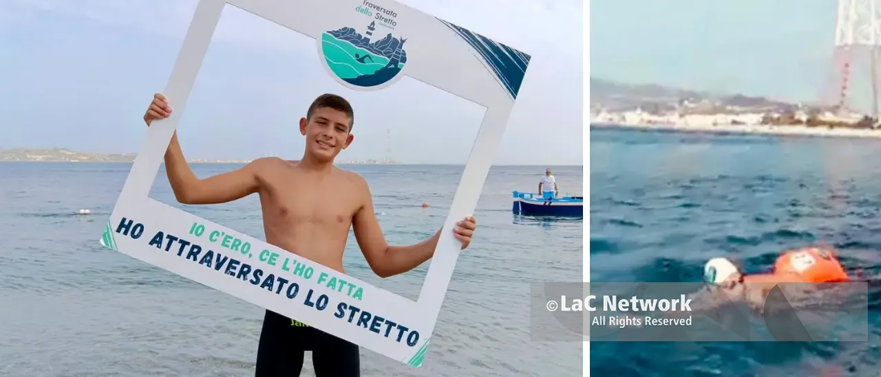Ad appena 15\u00A0anni attraversa lo Stretto di Messina a nuoto in soli 35 minuti: l’impresa di Massimo Maduli della Penta Vibo\n