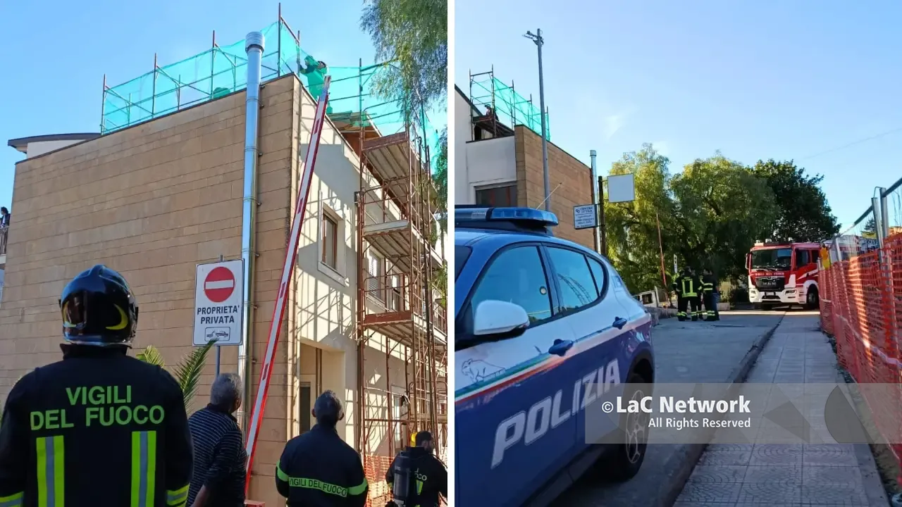 Vibo, incendio sul tetto di un edificio in via degli Artigiani: vigili del fuoco in azione vicino al cantiere del progetto Maione\n