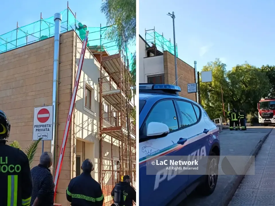 Vibo, incendio sul tetto di un edificio in via degli Artigiani: vigili del fuoco in azione vicino al cantiere del progetto Maione